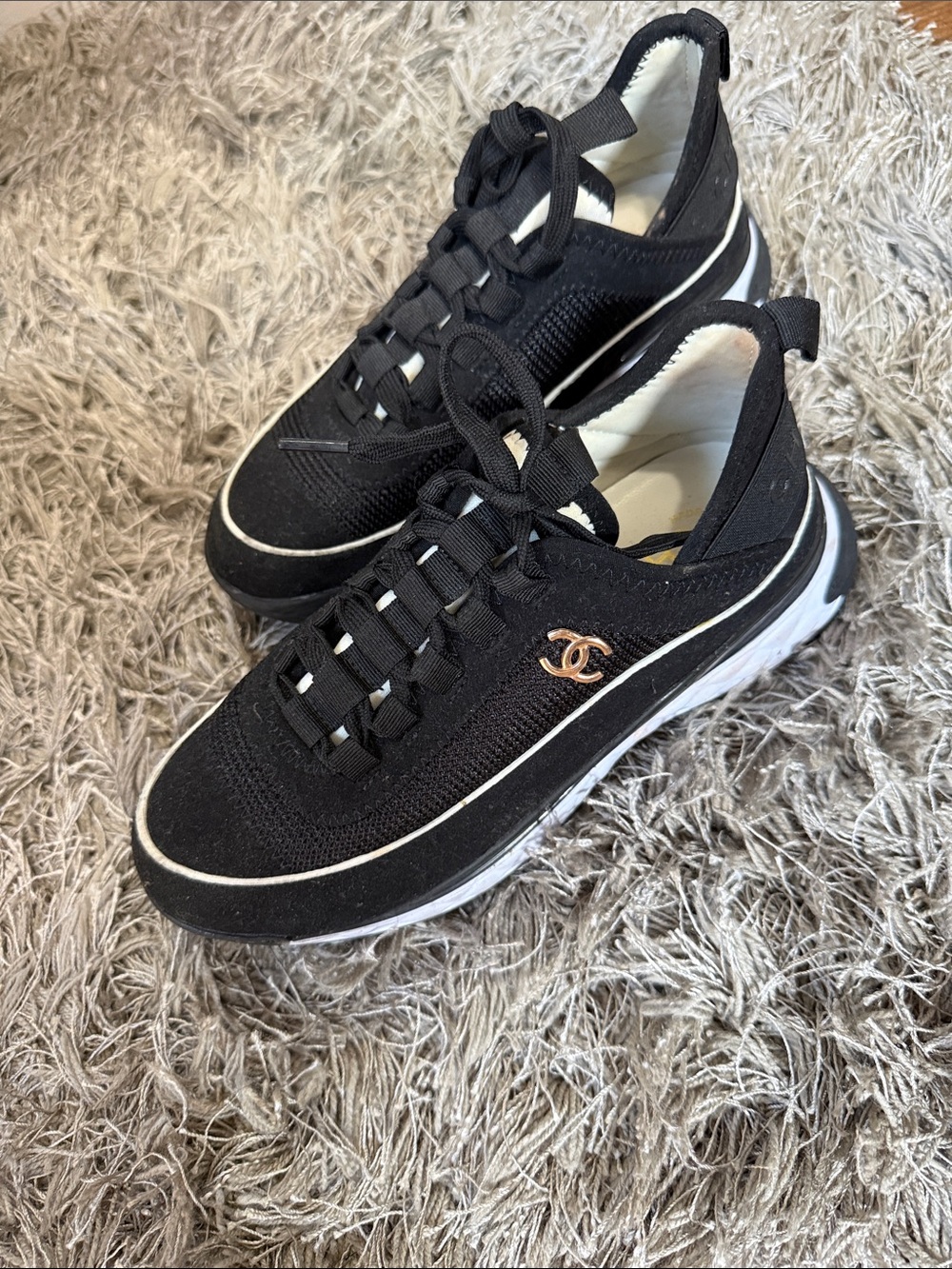 Black Sneakers with Rose Gold CC Emblem